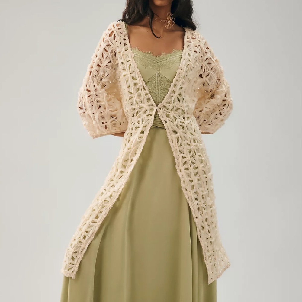 NWT! Maeve By Anthropologie Textured Cut-Out Duster Cardigan - Cream
